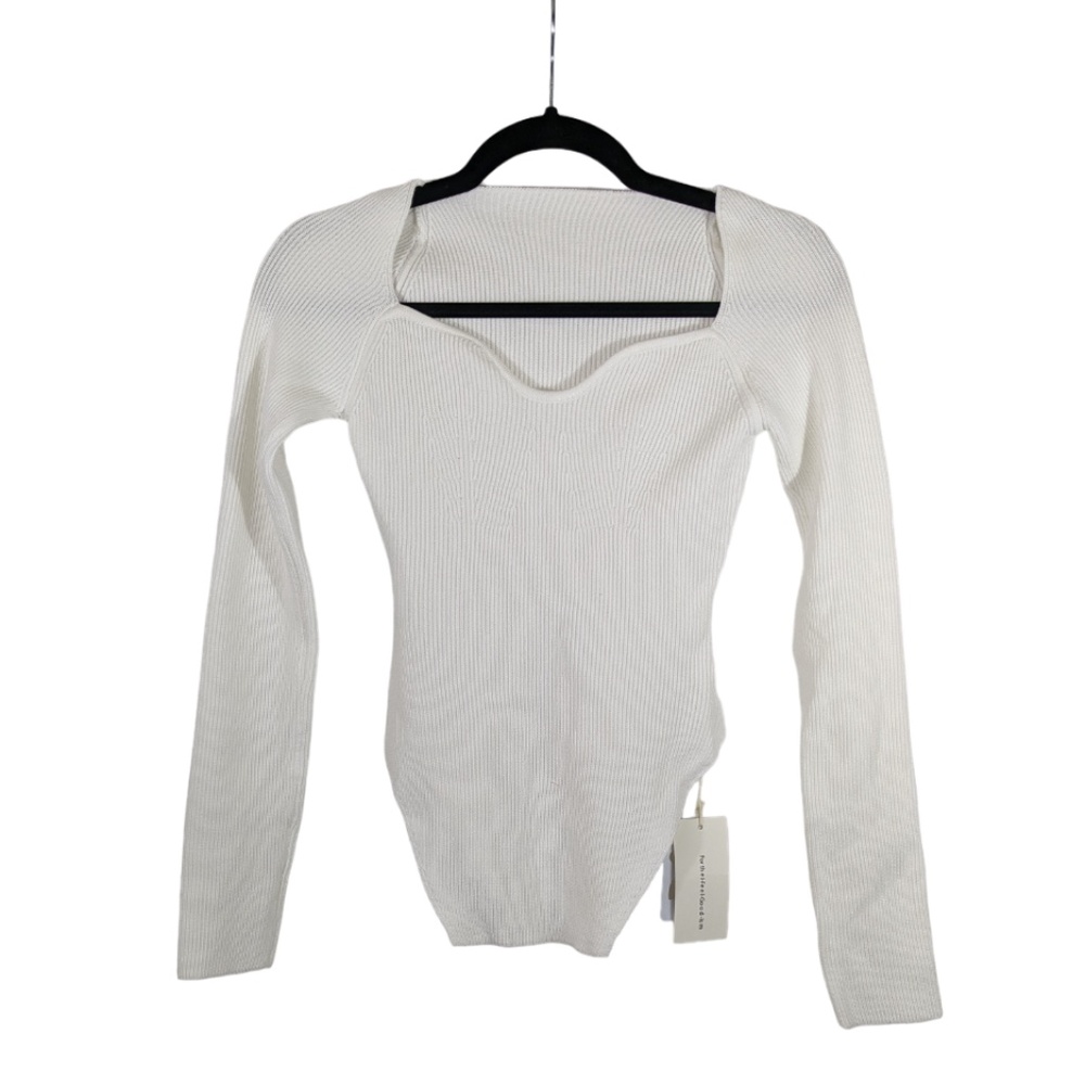 Commense Cream Long Sleeve Scoop Neck Sweater